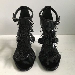 Tory Burch Black Evelyn Sequin Fringe Heels